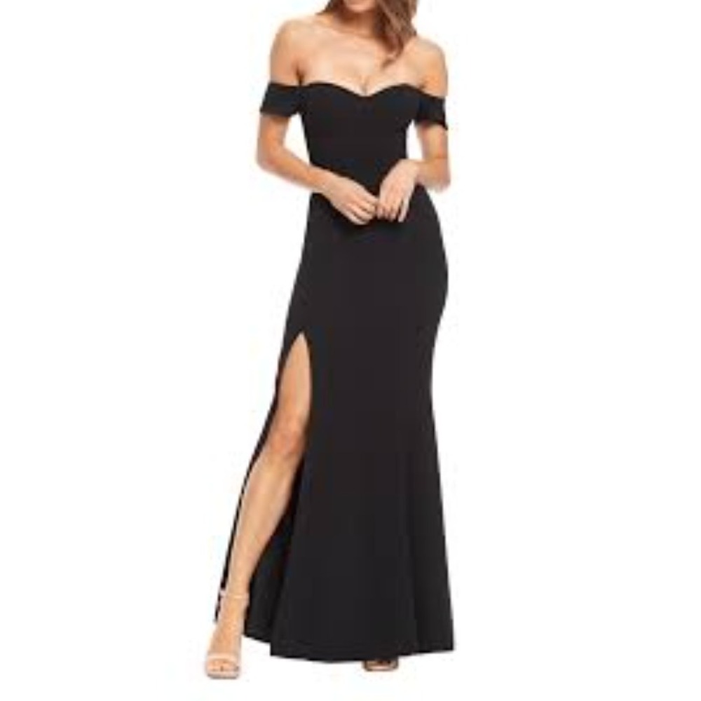 Dress The Population Logan Gown XL Black Dress Side Slit Formal Sweetheart